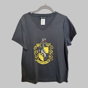 Harry Potter Hufflepuff Crest V Neck Dark Grey Fantasy Wizarding World Magical L